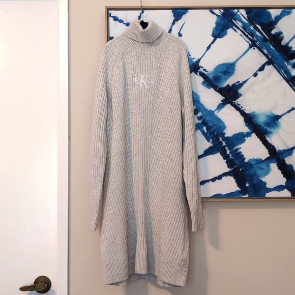 Ck jeans grey ribbed knit sweater dress size S - Picture 2 of 5